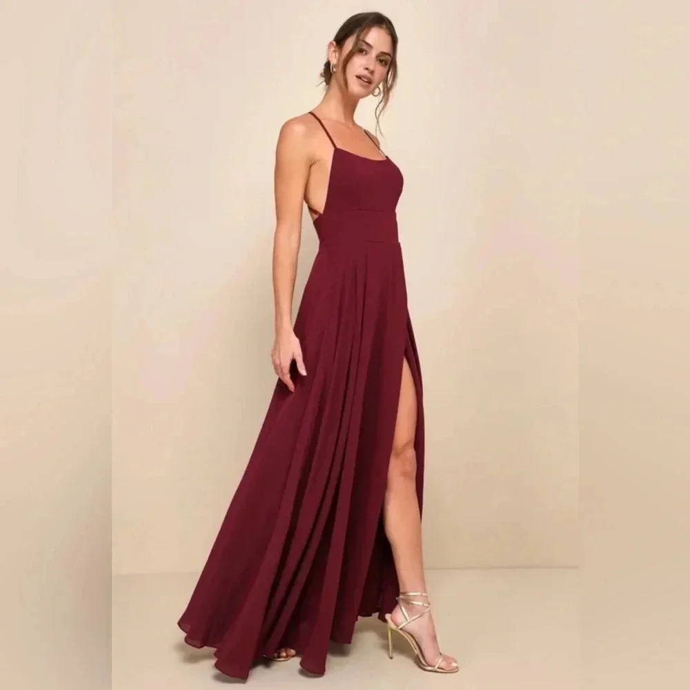 Lulus Dreamy Romance Burgundy Backless Maxi Dress Sz XL nwot